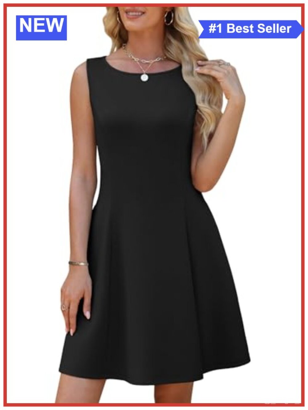 Sleeveless A-Line Summer Dress with Pockets Boat Neck Casual